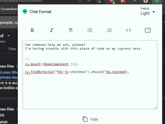 Google Chat Formatter extension interface