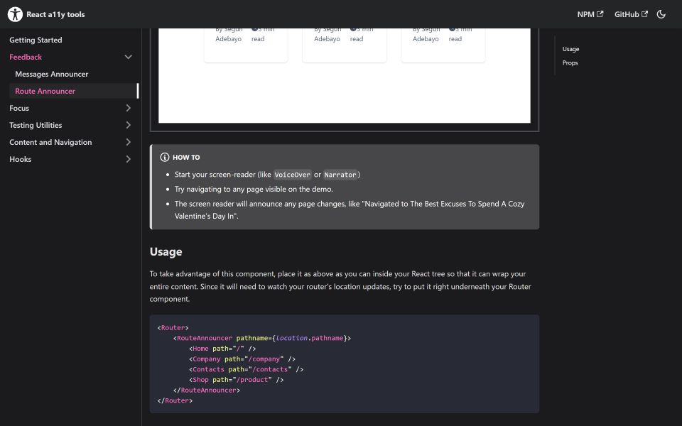 React A11y Tools component library overview