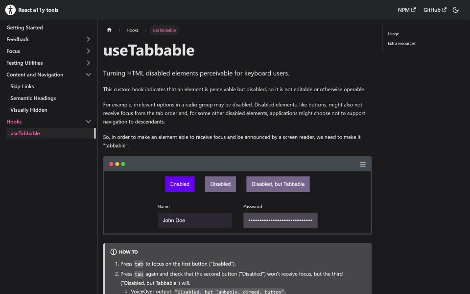 Component API reference