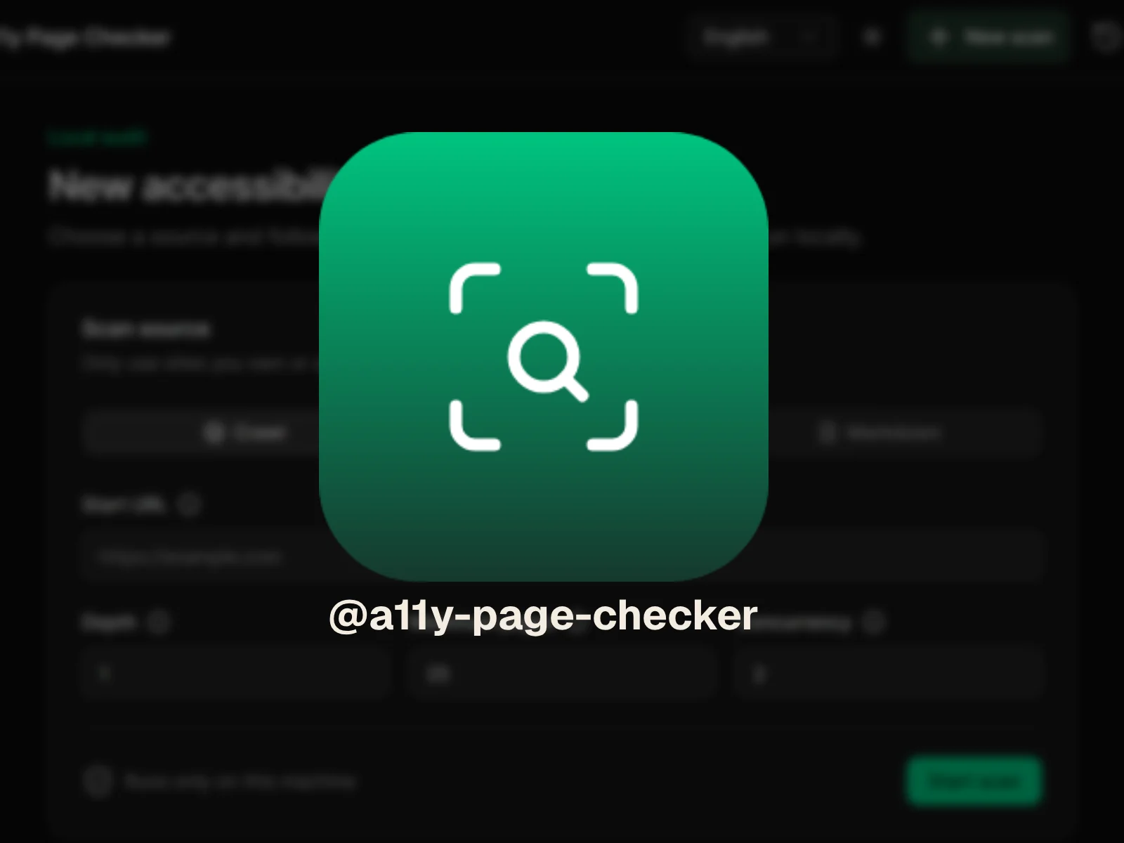 A11y Page Checker logo over a blurred view of the local audit dashboard.