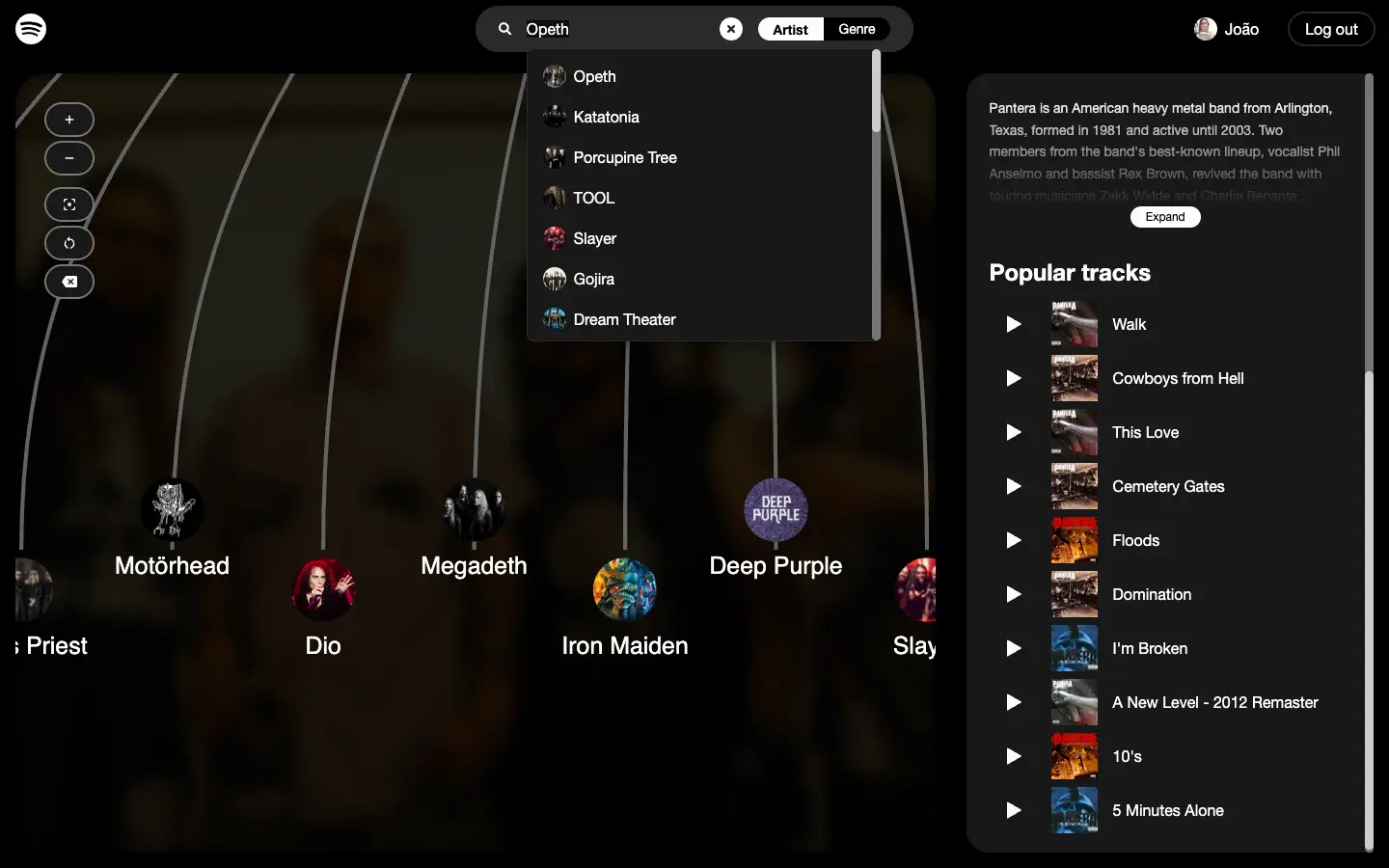 Raider artist search interface